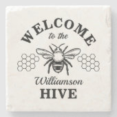 Boerderij Bumblebee Welkom op onze bijenkorf Monog Stenen Onderzetter (Voorkant)