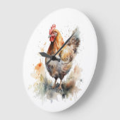 Boerderij Charm: Waterverf Chicken Art Grote Klok (Hoek)