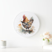 Boerderij Charm: Waterverf Chicken Art Grote Klok (Huis)