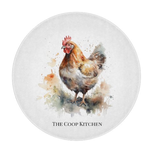 Boerderij Charm: Waterverf Chicken Art Snijplank (Voorkant)