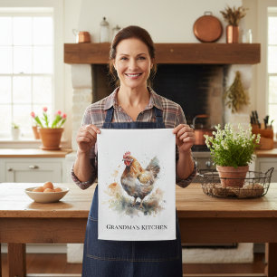 Boerderij Charm: Waterverf Chicken Art Theedoek