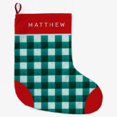 Boerderij Check Blauwgroen groene Buffalo Plaid me Grote Kerstsok (Voorkant)