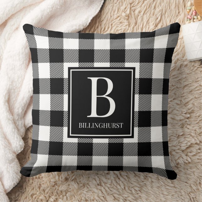 Boerderij Check Zwart & Wit Plaid Monogrammed Kussen (Deken)