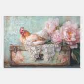 Boerderij Chic Chicken & Peony Decoupage Inpakpapier Vel (Voorkant 3)