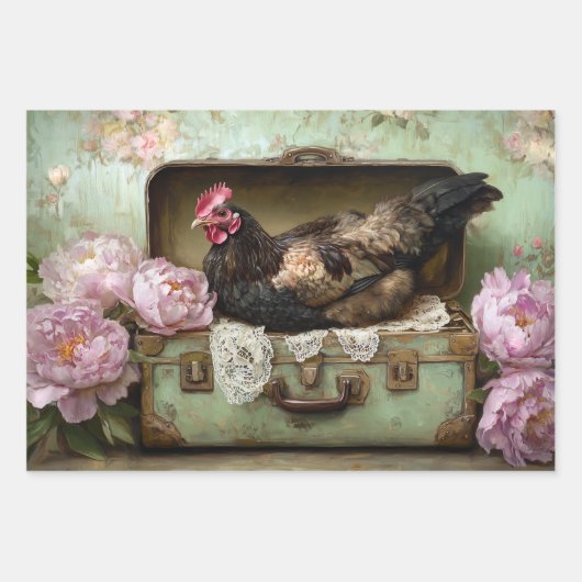 Boerderij Chic Chicken & Peony Decoupage Inpakpapier Vel (Voorkant 2)