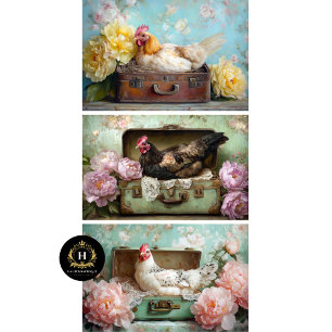 Boerderij Chic Chicken & Peony Decoupage Inpakpapier Vel