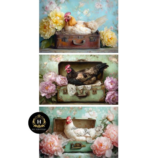 Boerderij Chic Chicken & Peony Decoupage Inpakpapier Vel