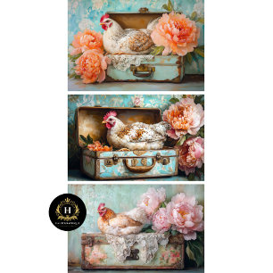 Boerderij Chic Chicken & Peony Decoupage Inpakpapier Vel