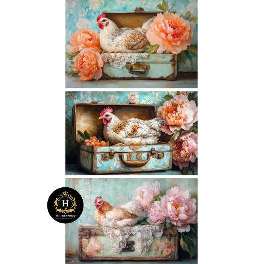 Boerderij Chic Chicken & Peony Decoupage Inpakpapier Vel