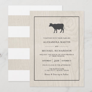 Boerderij Chic   Wit Hout met Koe Bruiloft Kaart