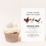 Boerderij Chicken Birthday Kaart<br><div class="desc">Leuk boerderij thema kind's verjaardagsfeestuitnodigingskaart met waterverf-illustratie van kippen en een kuiken. De tekst zegt: "Klok,  klok! Doe mee met de kudde!"</div>