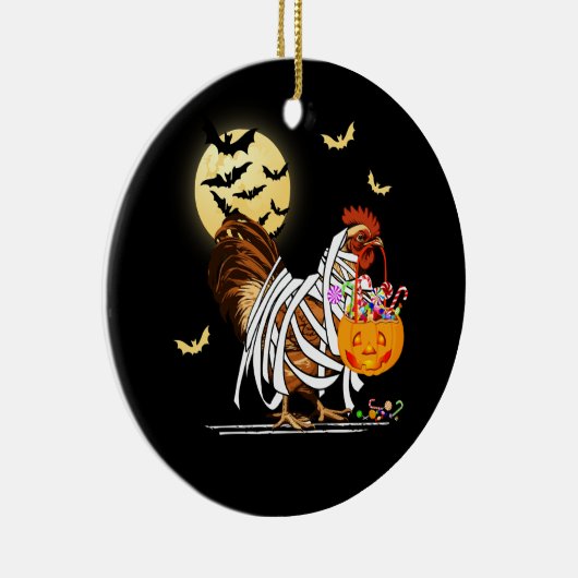 Boerderij Chicken Mummy Pumpkin Jack O Lantern Hal Keramisch Ornament (Rechts)
