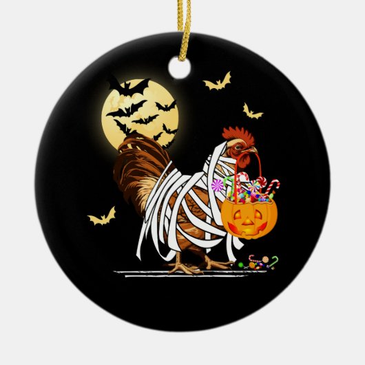 Boerderij Chicken Mummy Pumpkin Jack O Lantern Hal Keramisch Ornament (Voorkant)