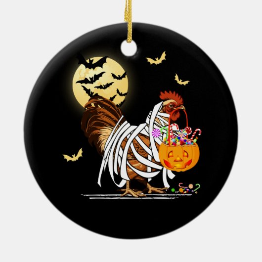 Boerderij Chicken Mummy Pumpkin Jack O Lantern Hal Keramisch Ornament (Achterkant)