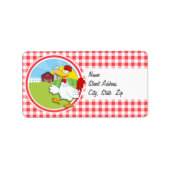 Boerderij Chicken; Rood en Wit Gingham Etiket (Voorkant)