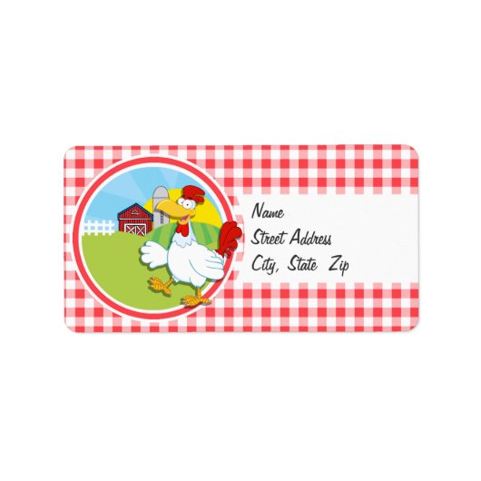 Boerderij Chicken; Rood en Wit Gingham Etiket (Voorkant)