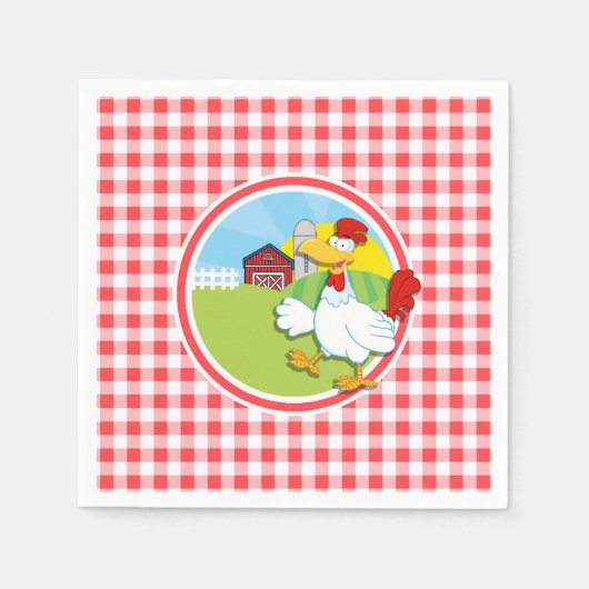 Boerderij Chicken; Rood en Wit Gingham Servet (Voorkant)