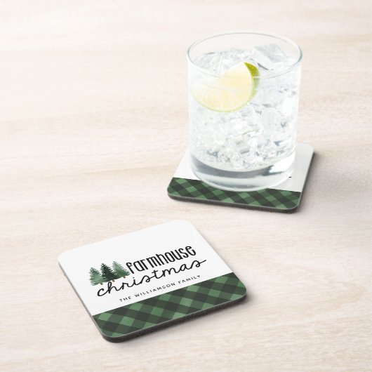 Boerderij Christmas Plaid Familienaam Onderzetter (Rechterzijde)