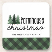 Boerderij Christmas Plaid Familienaam Onderzetter (Voorkant)