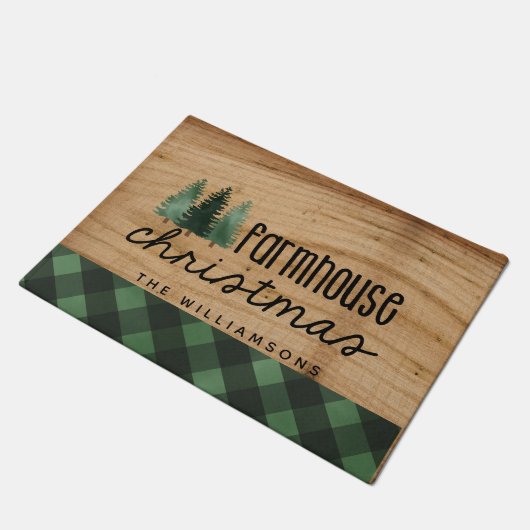 Boerderij Christmas Wood Plaid Familienaam Deurmat (Schuin)