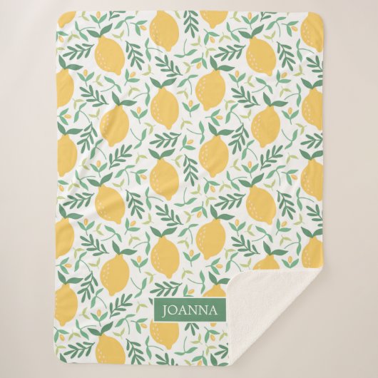 Boerderij Citrus Lemon Pattern Monogram Bright Lan Sherpa Deken (Voorkant)