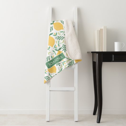 Boerderij Citrus Lemon Pattern Monogram Bright Lan Sherpa Deken (In situ)