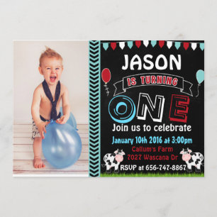 Boerderij Cow Birthday-uitnodigingen met foto-uitn Kaart