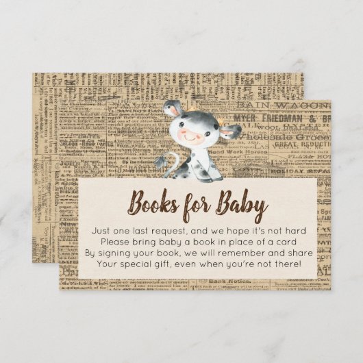 Boerderij Cow Books for Baby Card Informatiekaartje (Voorkant / Achterkant)