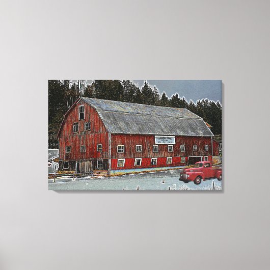 Boerderij Dairy Canvas, Rode Barn en Truck Canvas Afdruk (Voorkant)