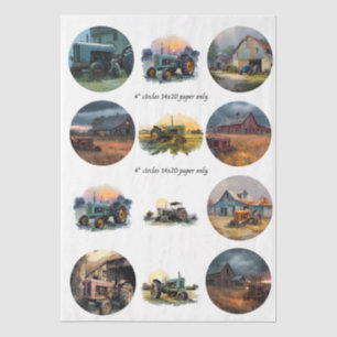 Boerderij deco-sticker 4" Onderzetter Set Rustiek  Tissuepapier