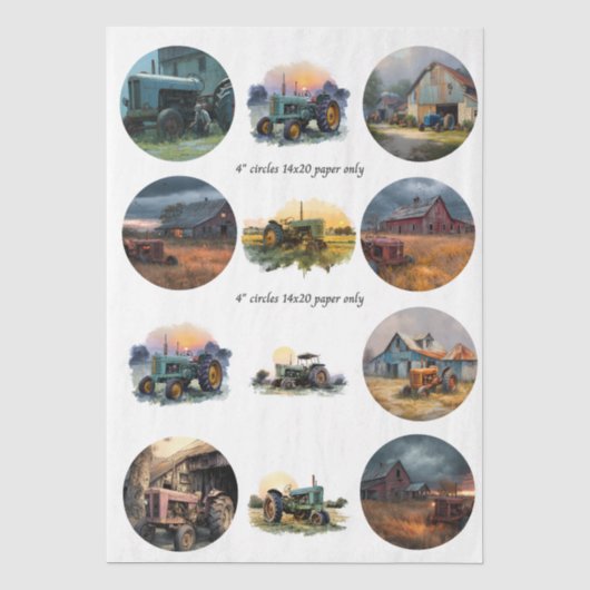 Boerderij deco-sticker 4" Onderzetter Set Rustiek Tissuepapier (Voorkant)