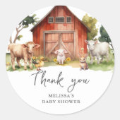 Boerderij Dier Baby shower Bedankt voor de Sticker (Voorkant)