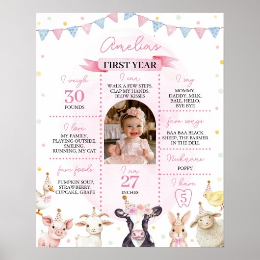 Boerderij Dier Eerste Jaar Foto Milestone Poster (Voorkant)