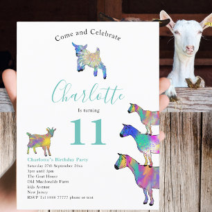 Boerderij Dier Geiten Watercolor Verjaardagsfeest  Uitnodiging Briefkaart