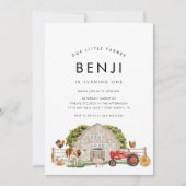 Boerderij Dier Kinder Boer 1e Verjaardagsfeest Kaart (Voorkant)