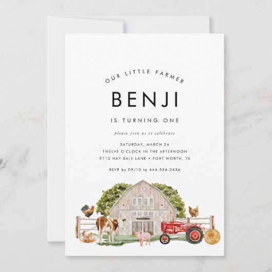 Boerderij Dier Kinder Boer 1e Verjaardagsfeest Kaart (Voorkant)