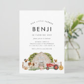 Boerderij Dier Kinder Boer 1e Verjaardagsfeest Kaart (Staand voorkant)