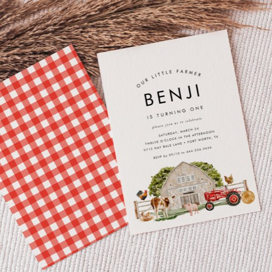 Boerderij Dier Kinder Boer 1e Verjaardagsfeest Kaart