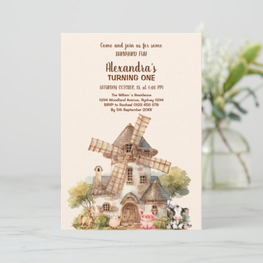 Boerderij Dier Kinder Boer 1e Verjaardagsfeest Kaart (Staand voorkant)