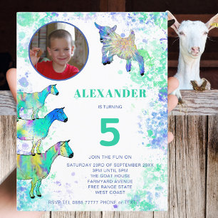 Boerderij Dier Kunst Geiten 5e Verjaardag Foto Bud Uitnodiging Briefkaart