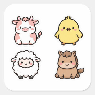 Boerderij Dier Sticker Set van 4 Koe Kuiken Scha