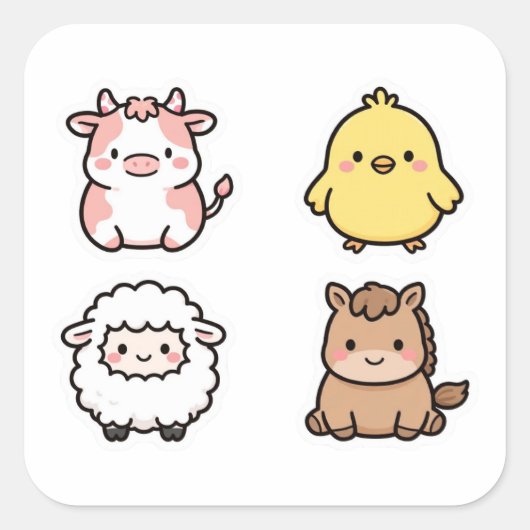 Boerderij Dier Sticker Set van 4 | Koe Kuiken Scha (Voorkant)