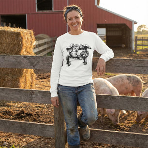 Boerderij Dier Tekening van Varkenskop in Zwart Wi T-shirt