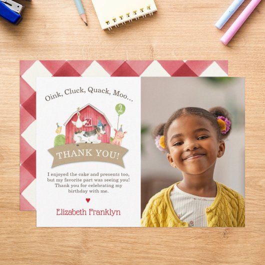 Boerderij Dier Verjaardagsfeest Rood Geruit Jongen Bedankkaart