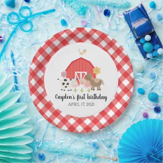 Boerderij Dier Verjaardagsfeestje Borden rood plai Papieren Bordje (Feest)