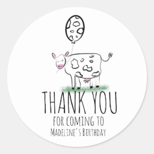 Boerderij Dier Verjaardagsfeestje Koe Doodle Bedan Ronde Sticker