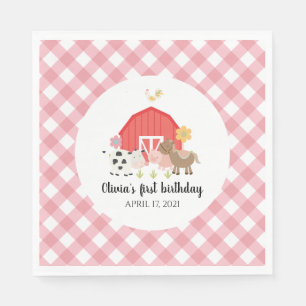 Boerderij Dier Verjaardagsfeestje servetten roze p