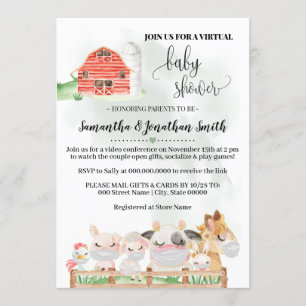 Boerderij dier Virtual Baby shower sociale afstand Kaart