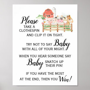 Boerderij Dier Zeg niet dat het Baby shower van he Poster