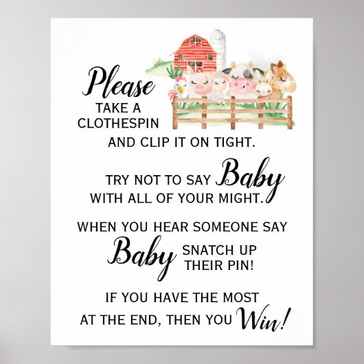 Boerderij Dier Zeg niet dat het Baby shower van he Poster (Voorkant)